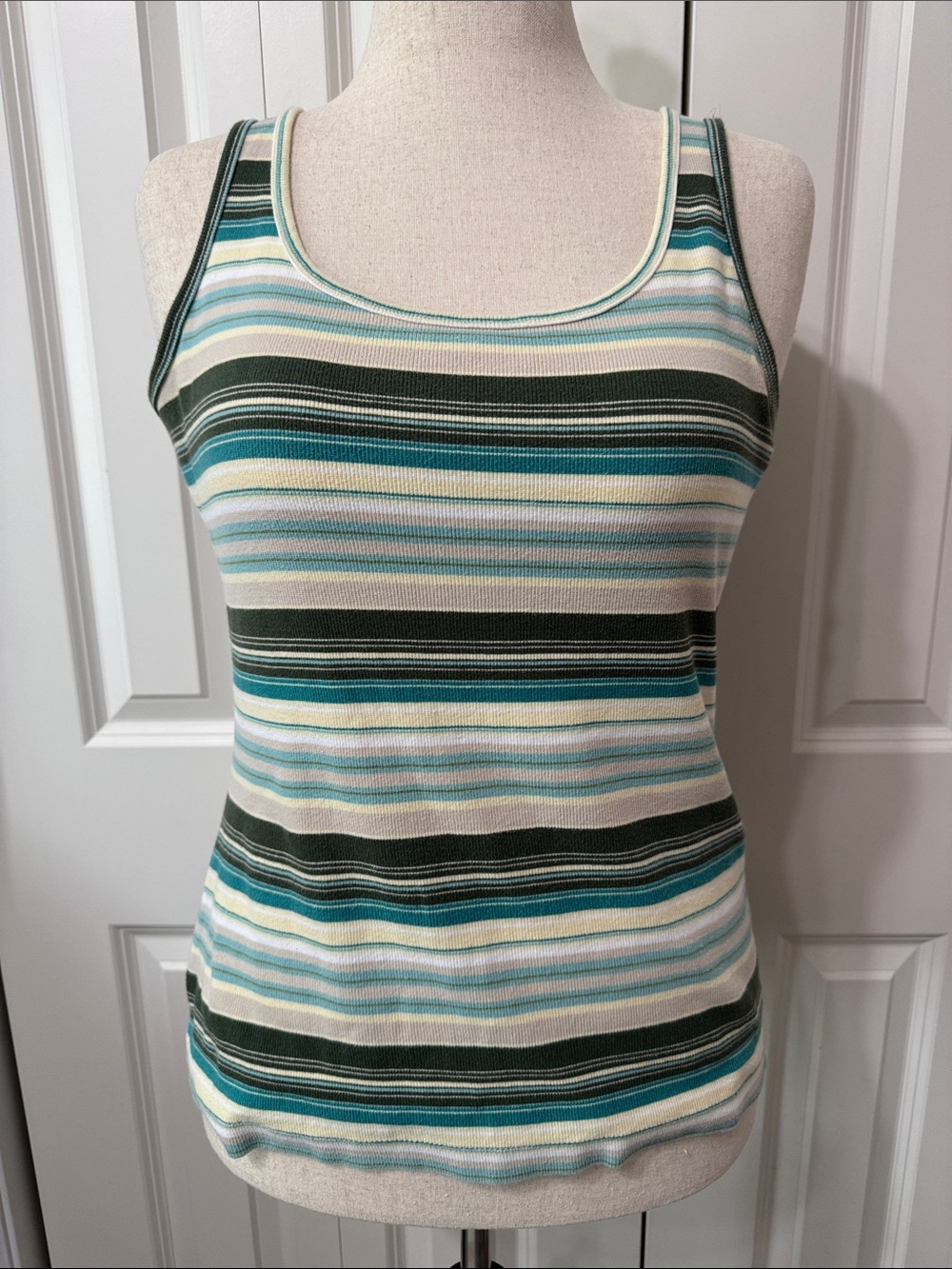 Striped Scoop Neck Tank Top in Teal, Olive & Cream